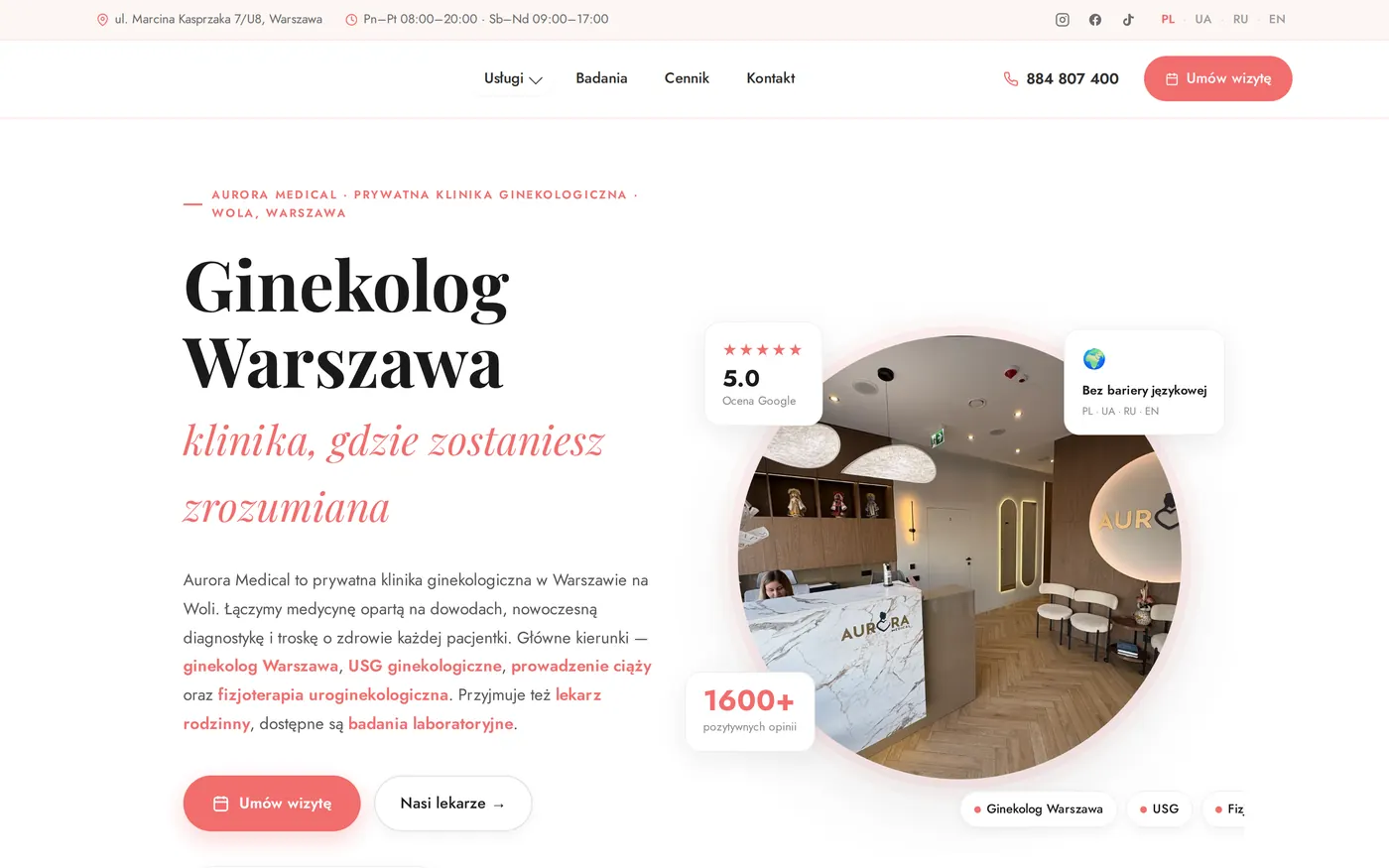 The clinic's home page
